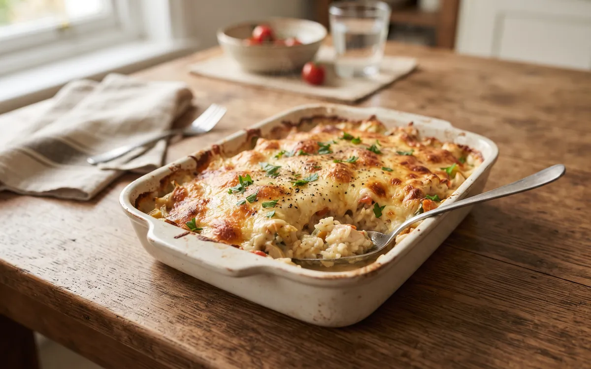 Arroz de forno cremoso com presunto e queijo