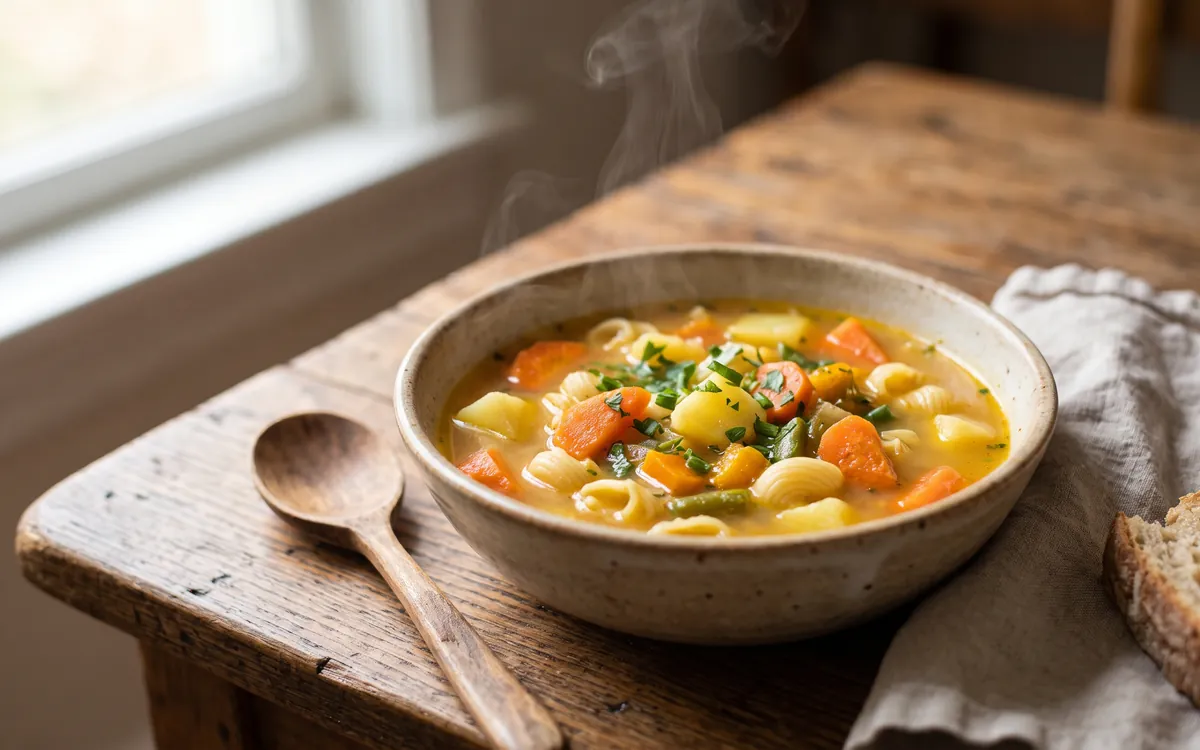 Sopa de legumes caseira com macarrão